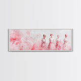 Four Women Canvas Print in Pink Abstract Art Style, Feminine Whimsical Aesthetic, Minimalist Living Room or Guest Room Horizontal Art