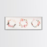 Wildflower Wreath Painting Framed Canvas Print in Pastel Pink and Green, Vertical Rustic Farmhouse Artwork, Botanical Gift Idea