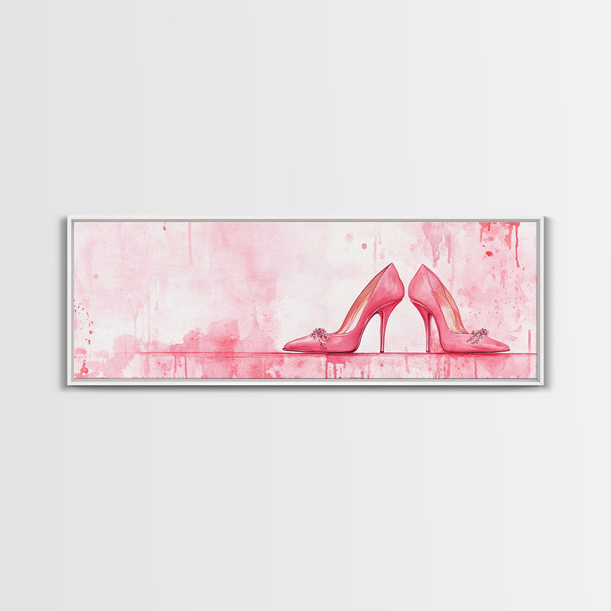 Light Pink Wall Art Framed Canvas Print Featuring Elegant High Heels, Feminine Bedroom Decor, Fashion Artwork Above Bed Idea