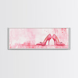Light Pink Wall Art Framed Canvas Print Featuring Elegant High Heels, Feminine Bedroom Decor, Fashion Artwork Above Bed Idea