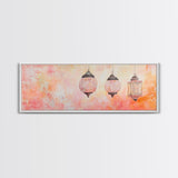 Moroccan Lanterns Canvas Print Pink Orange Wall Art Boho Decor Rustic Living Room Artwork Horizontal Farmhouse Style Gift Idea