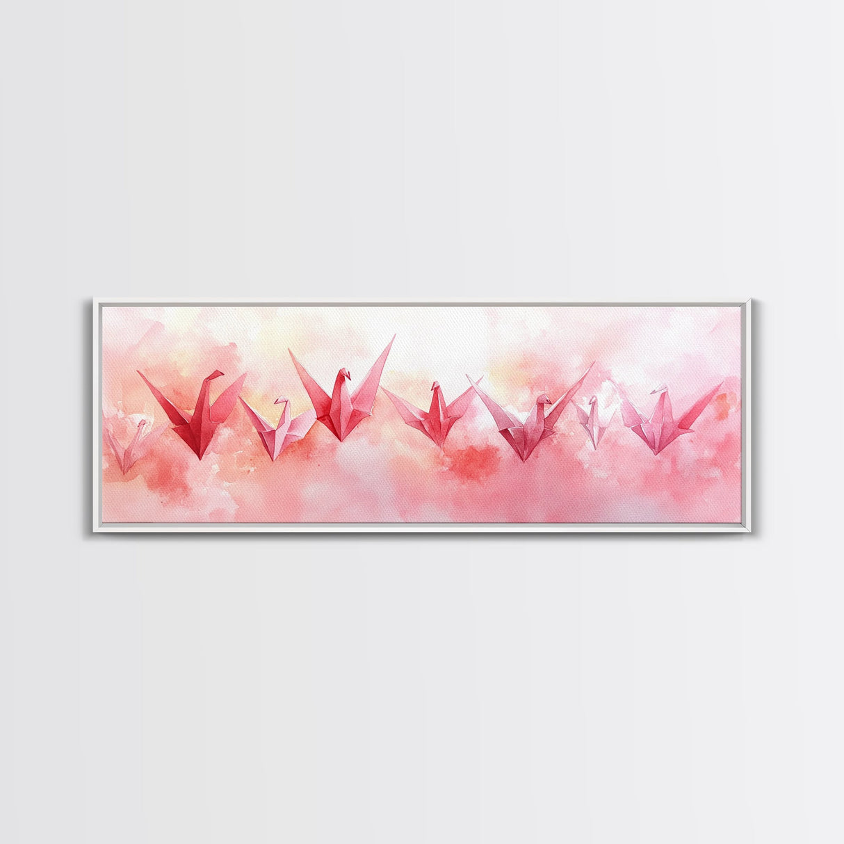 Origami Cranes Canvas Print Pink Wall Art Whimsical Decor Artistic Living Room Boho Minimalist Style Bedroom Gift Idea Artwork