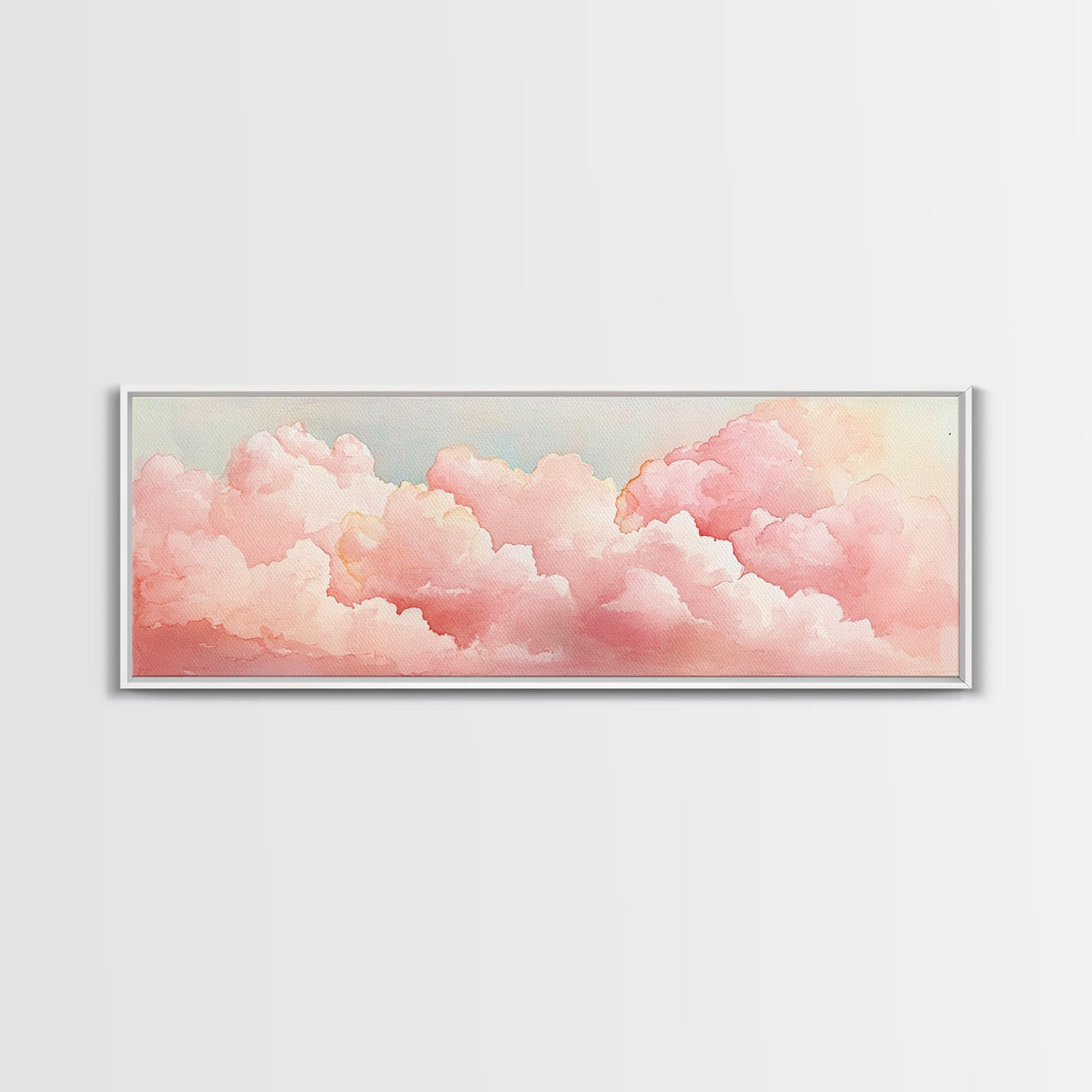 Dreamy Pink Clouds Canvas Print, Light Pink Wall Art, Minimalist Sky Art, Bedroom Decor, Soft Pastel Landscape Art, Horizontal Wall Art