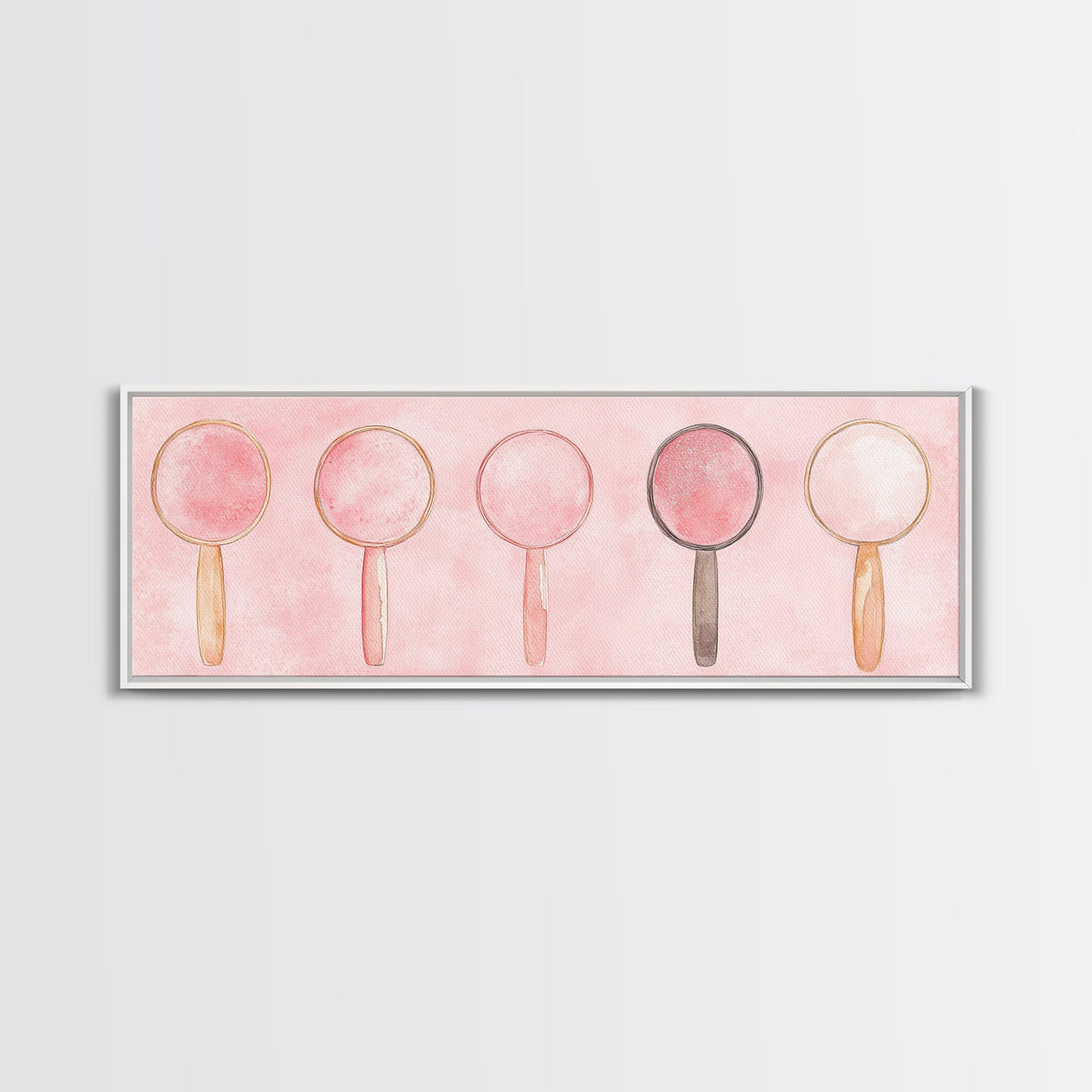 Minimalist Mirrors Framed Canvas Print Light Pink Wall Art Geometric Art Whimsical Art Modern Bedroom Decor Skinny Wall Art