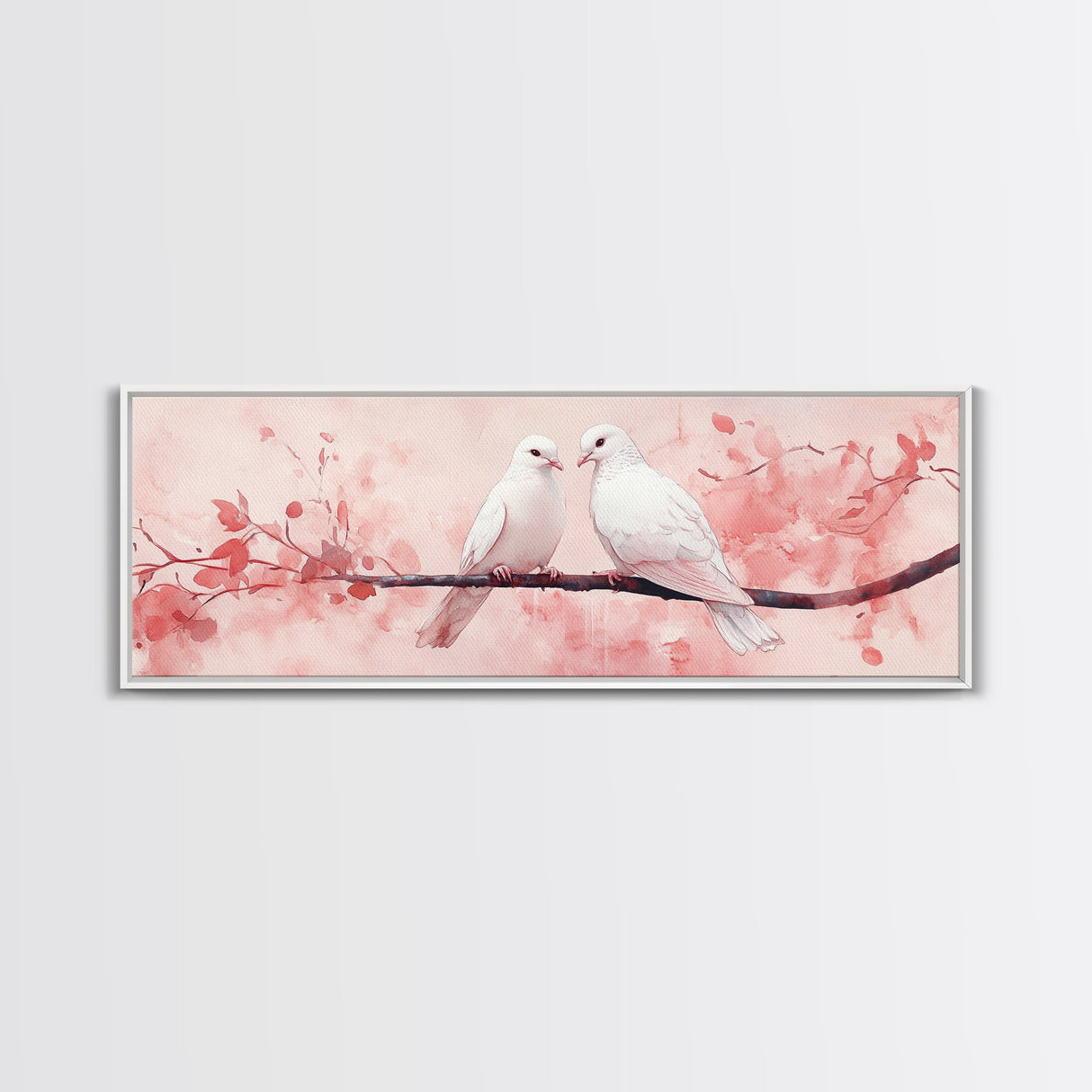 White Dove Painting on Cherry Branch, Canvas Print, Cherry Blossom Art, Bedroom Aesthetic, Whimsical Decor, Spring Wall Art Style