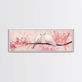 White Dove Painting on Cherry Branch, Canvas Print, Cherry Blossom Art, Bedroom Aesthetic, Whimsical Decor, Spring Wall Art Style
