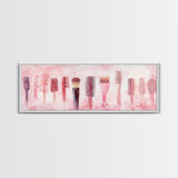 Light Pink Combs and Brushes Wall Art, Framed Canvas Print, Feminine Whimsical Art, Makeup Room Wall Art, Girly Room Decor