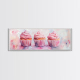 Elegant Cupcakes Canvas Print Horizontal Wall Art Wabi Sabi Art Pink Wall Kitchen Decor Minimalist Bakery Prints