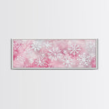 Delicate Snowflake Art Framed Canvas Print Light Pink Wall Art Minimalist Winter Décor Bedroom Living Room Artwork Horizontal Gift