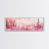 Framed Canvas Print of Enchanting Forest at Dusk Painting with Moody Pink Hues Ideal as Living Room or Guest Room Horizontal Wall Art