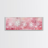 Framed Canvas Print of Snowflakes on Pink Background Featuring Cozy Winter Wall Art or Light Holiday Bedroom Seasonal Decor