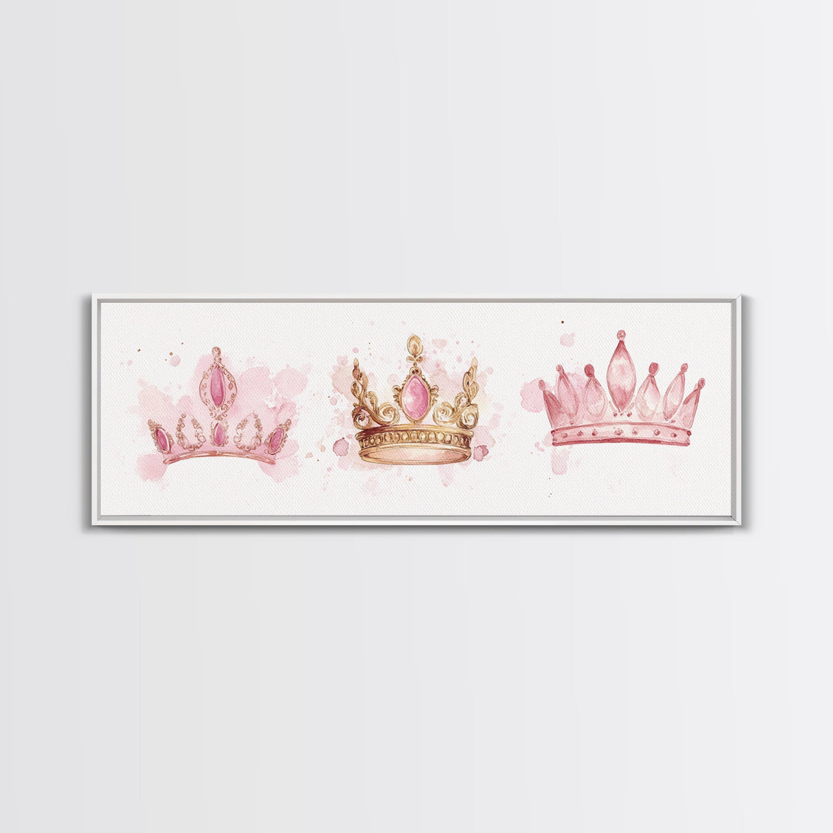 Framed Canvas Print of Elegant Crowns in Pink and Gold Perfect Gift Idea or Dorm Room Light Pink Wall Art with Royal Aesthetic