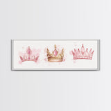 Framed Canvas Print of Elegant Crowns in Pink and Gold Perfect Gift Idea or Dorm Room Light Pink Wall Art with Royal Aesthetic