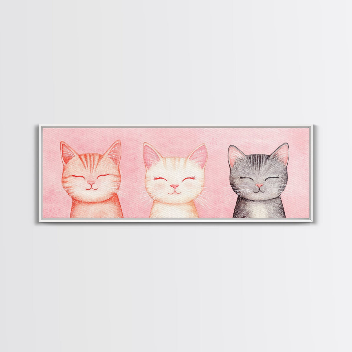 Framed Canvas Print of Whimsical Cat Portraits in Pink Shades Featuring Cute Wall Art for Pet Lovers’ Room or Playful Dorm Decor