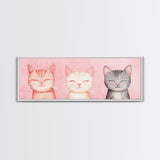 Framed Canvas Print of Whimsical Cat Portraits in Pink Shades Featuring Cute Wall Art for Pet Lovers’ Room or Playful Dorm Decor
