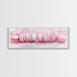 Whimsical Macarons Pink Wall Art Framed Canvas Print Extra Wide Horizontal Dessert Painting Food Review Kitchen Art