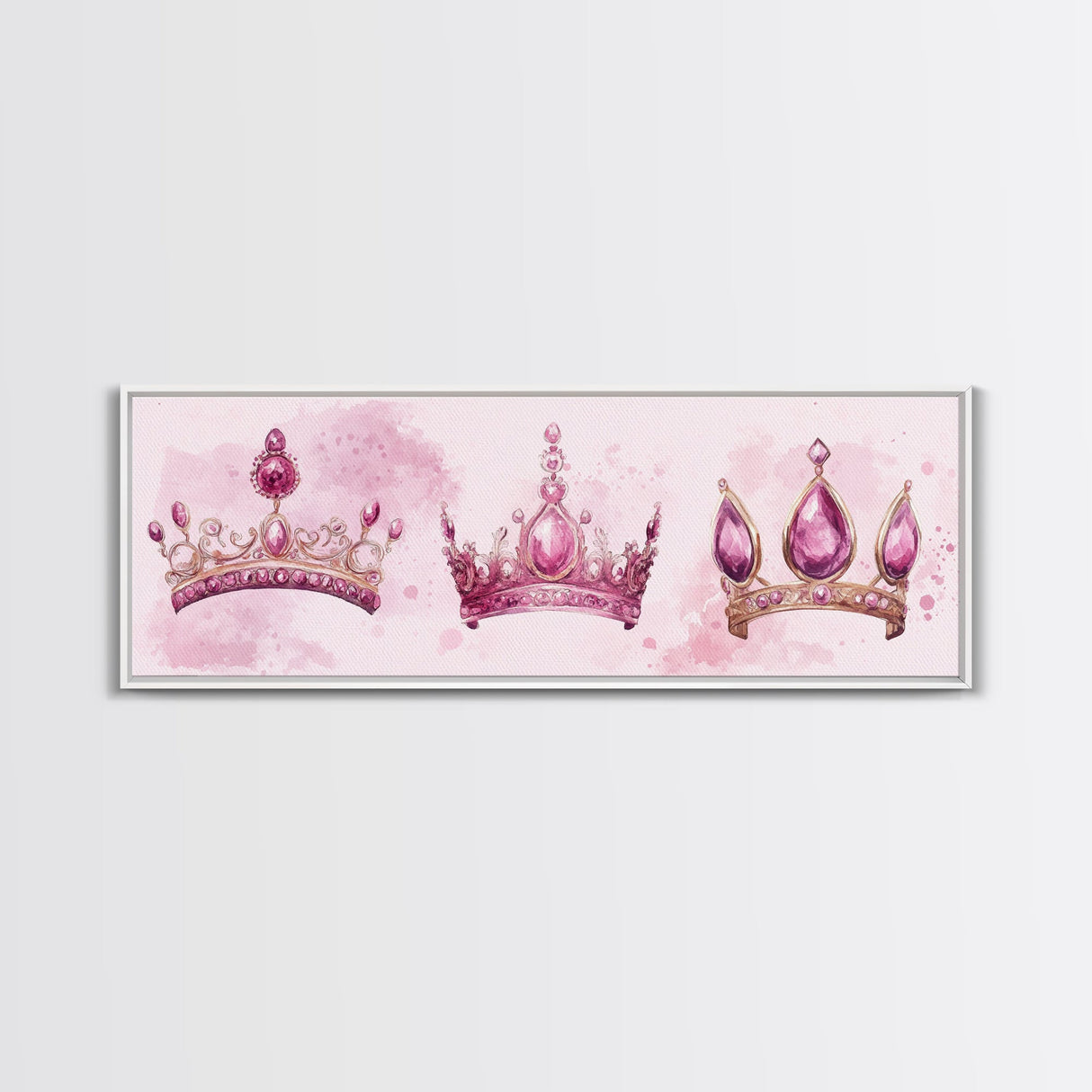Pink Regal Crowns Canvas Print Gemstone Painting Royal Artwork Pink Abstract Art Above Bed Wall Art Feminine Glam Room Decor Gift