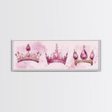 Pink Regal Crowns Canvas Print Gemstone Painting Royal Artwork Pink Abstract Art Above Bed Wall Art Feminine Glam Room Decor Gift