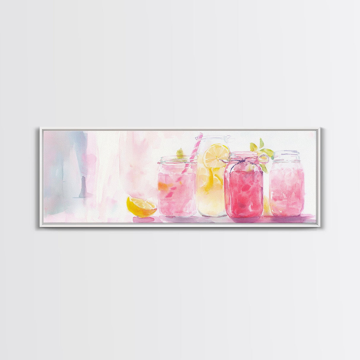 Lemonade Jar Canvas Print, Food Review Kitchen Art, Rustic Farmhouse Decor, Whimsical Light Pink Wall Art, Kitchen or Dining Room Gift