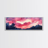 Forest Sunset Framed Canvas Print, Moody Evening Sky Painting, Smoky Mountain Landscape Art, Living Room or Bedroom Wall Decor