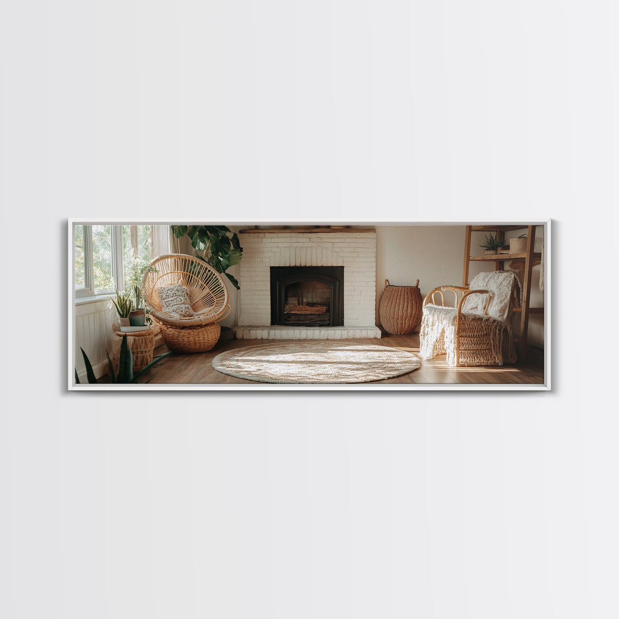 Framed Canvas Print Cozy Farmhouse Art Rustic Decor Wicker Charm Living Room Above Sofa Wall Art Warm Tones Gift Idea