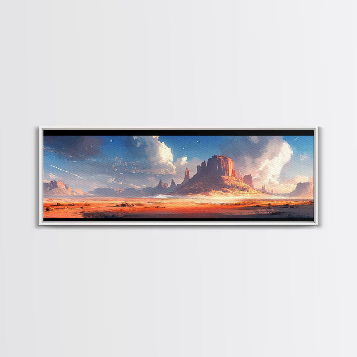 Majestic Desert Landscape Framed Canvas Print, Panoramic Painting, Southwest Wall Art, Above Bed Art, Rustic Decor, Living Room Art