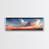 Majestic Desert Landscape Framed Canvas Print, Panoramic Painting, Southwest Wall Art, Above Bed Art, Rustic Decor, Living Room Art
