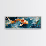 Vibrant Koi Fish Canvas Print, Whimsical Art, Coastal Wall Art, Bedroom Art, Gift Idea, Teal Wall Art, Above Sofa Decor, Nautical Painting