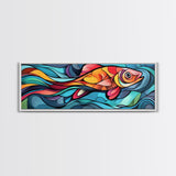 Abstract Goldfish Flow Framed Canvas Print, Whimsical Wall Art, Colorful Art, Teal Painting, Gift Idea, Skinny Wall Art, Bedroom Decor