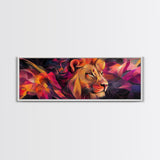Majestic Lion Glow Framed Canvas Print, Vibrant Wall Art, Rustic Painting, Bedroom Decor, Gift Idea, Above Couch Art, Living Room Art