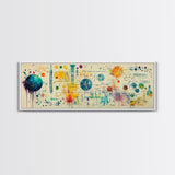 Framed Canvas Print of Science Art with Abstract Diagrams, Therapy Art, Brain Art, Panoramic Wall Art, Horizontal Living Room Art