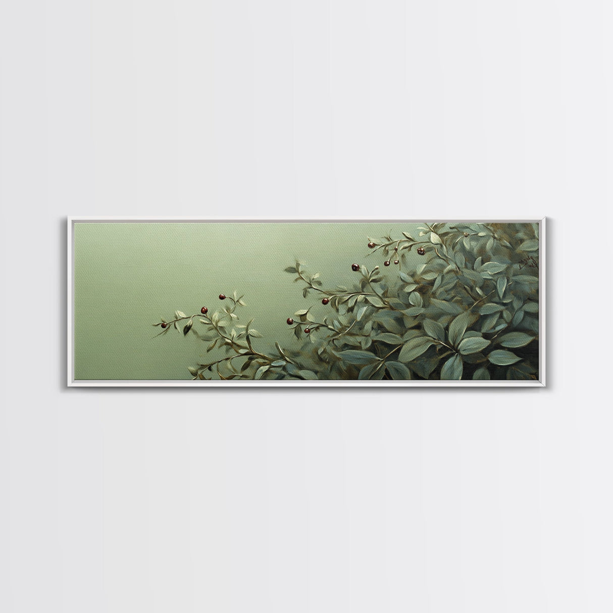 Nature-Inspired Sage Green Framed Canvas Print – Sage Green Wall Art, Botanical Prints, Minimalist Art, Bedroom Art, Wabi Sabi Art