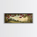 Framed Canvas Print Cherries Wall Art Panoramic Rustic Decor Living Room Horizontal Landscape Art Farmhouse Gift Idea Painting