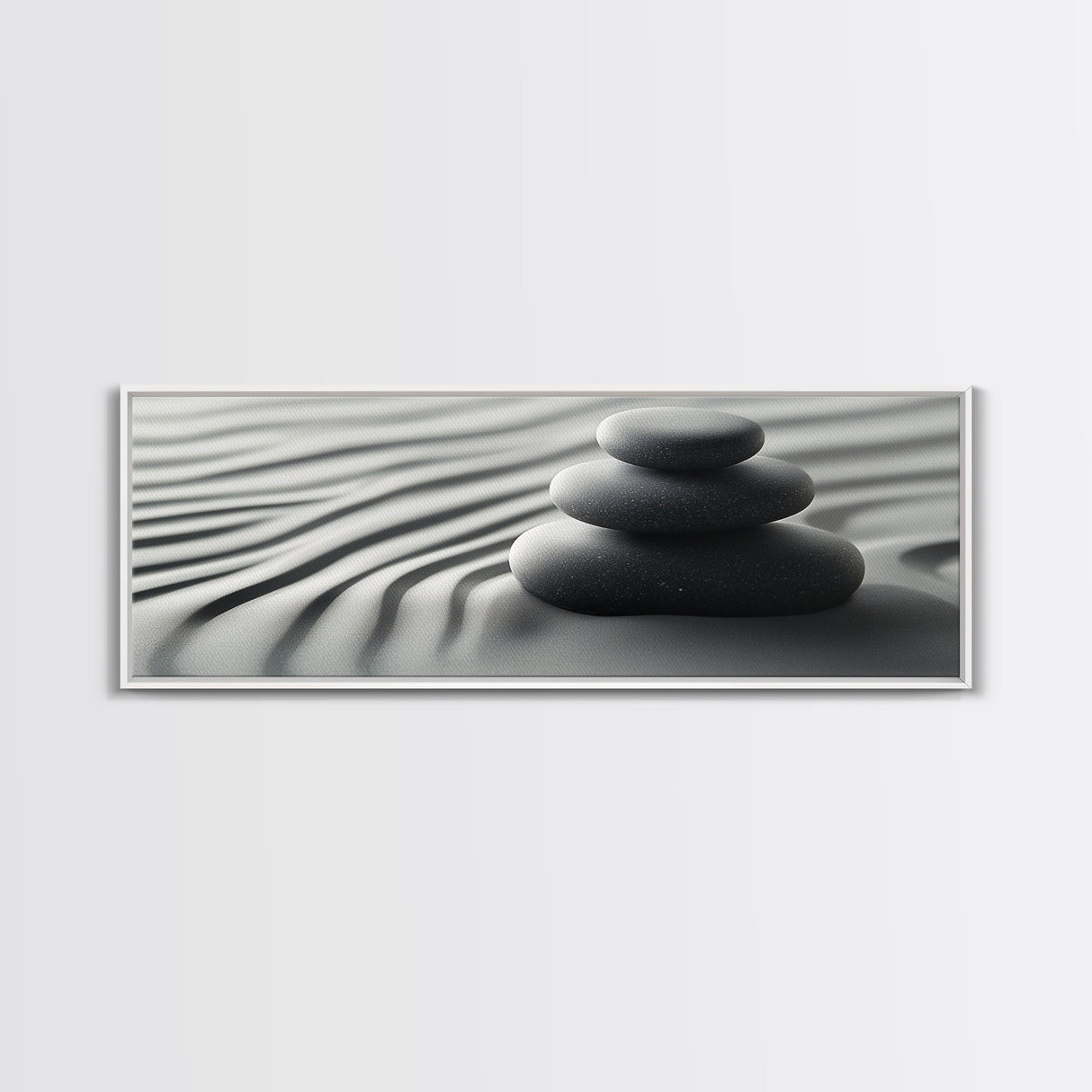 Coastal Harmony Framed Canvas Print Tranquil Pebbles Zen Reflection Nautical Decor Above Couch Living Room Wall Art
