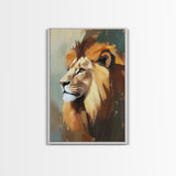 Lion Profile Oil Painting Framed Canvas Print – African Inspired Wildlife Art, Rustic Decor Above Bed Wall Art, Gift Idea Living Room