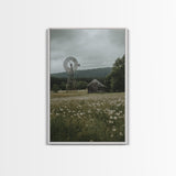 Framed Canvas Print Windmill Wall Art Rustic Barn Landscape Farmhouse Decor Above Couch Country Artwork Gift Idea Living Room Art