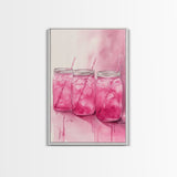 Pink Lemonade Jars Framed Canvas Print Food Review Kitchen Art Light Pink Wall Art Whimsical Art Rustic Decor Farmhouse Style