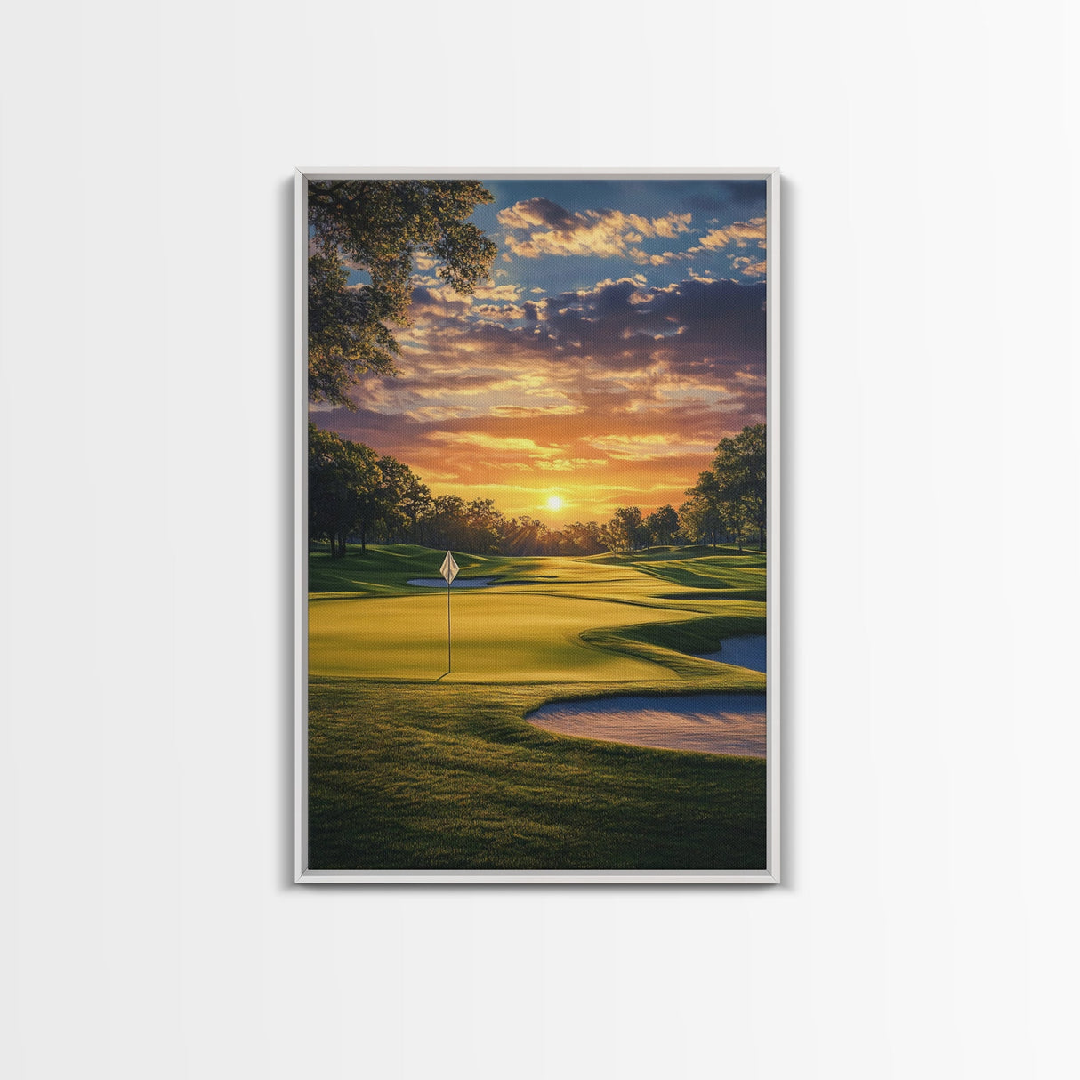 Golf Sunset Canvas Print, Scenic Landscape Painting, Farmhouse Living Room Art, Horizontal Rustic Decor, Gift Idea for Him