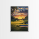Golf Sunset Canvas Print, Scenic Landscape Painting, Farmhouse Living Room Art, Horizontal Rustic Decor, Gift Idea for Him