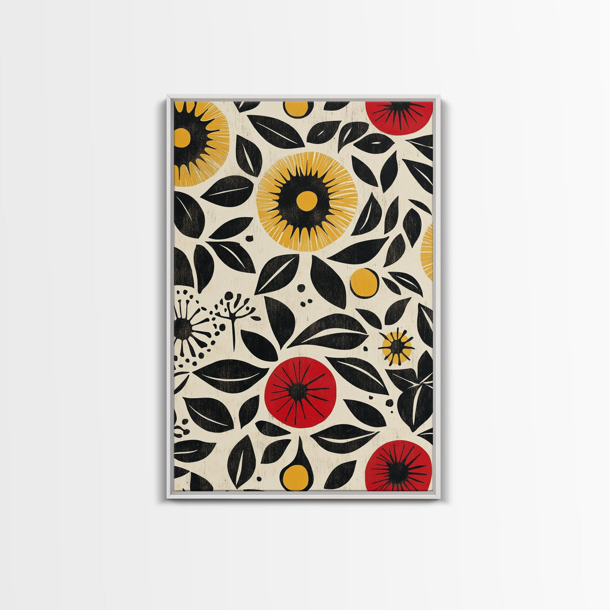 Modern Botanical Framed Canvas Print, Wildflower Pattern Wall Art, Vibrant Floral Art, Living Room Decor, Extra Wide Rustic Decor