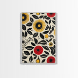 Modern Botanical Framed Canvas Print, Wildflower Pattern Wall Art, Vibrant Floral Art, Living Room Decor, Extra Wide Rustic Decor
