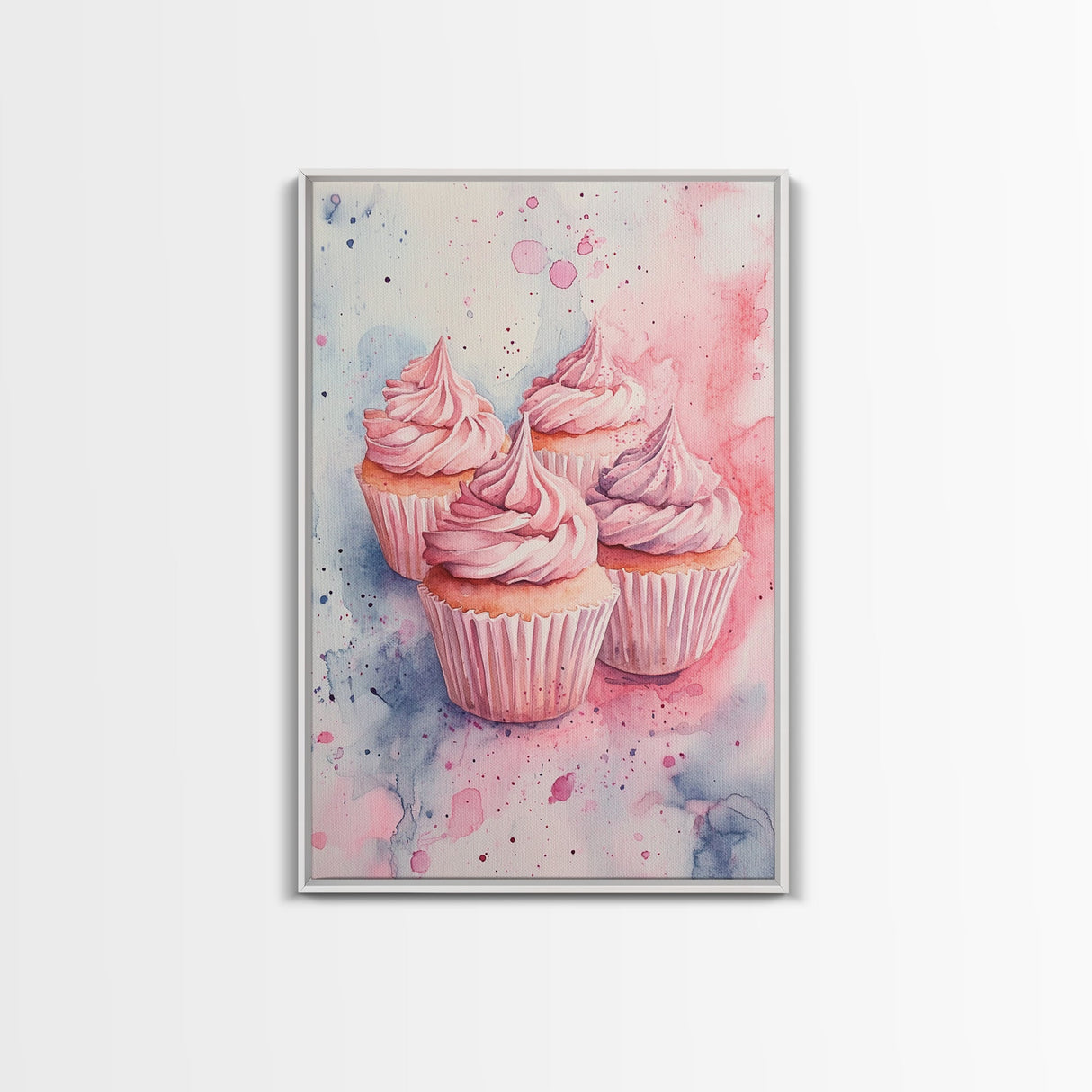 Pink frosted cupcake painting on framed canvas print, whimsical art, food review kitchen art, living room art, guest room decor
