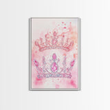 Twin jeweled crown painting featuring framed canvas print, whimsical art, light pink wall art, goddess art print, gift idea decor