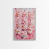 Pink Cupcakes Canvas Print Food Review Kitchen Art Dessert Wall Art Rustic Farmhouse Decor Gift Idea Pastel Whimsical Artwork