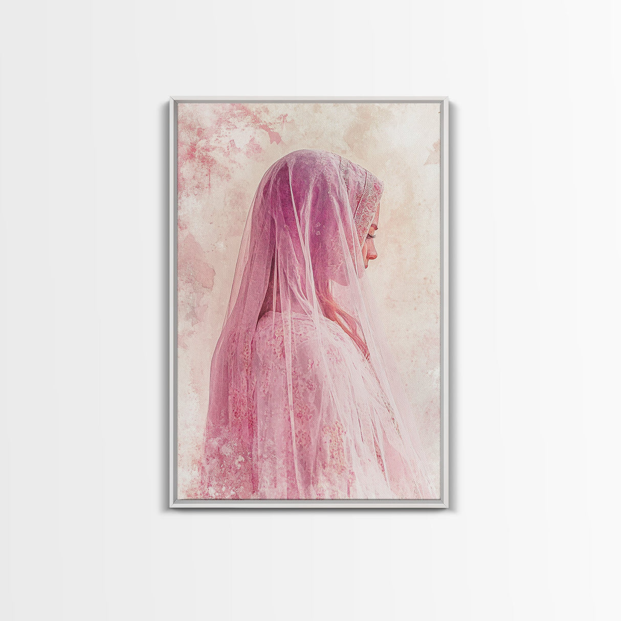 Feminine Veil Portrait Canvas Print Light Pink Wall Art Afrocentric Wall Art Moody Art Living Room Decor Romantic Room Aesthetic