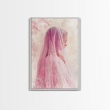 Feminine Veil Portrait Canvas Print Light Pink Wall Art Afrocentric Wall Art Moody Art Living Room Decor Romantic Room Aesthetic