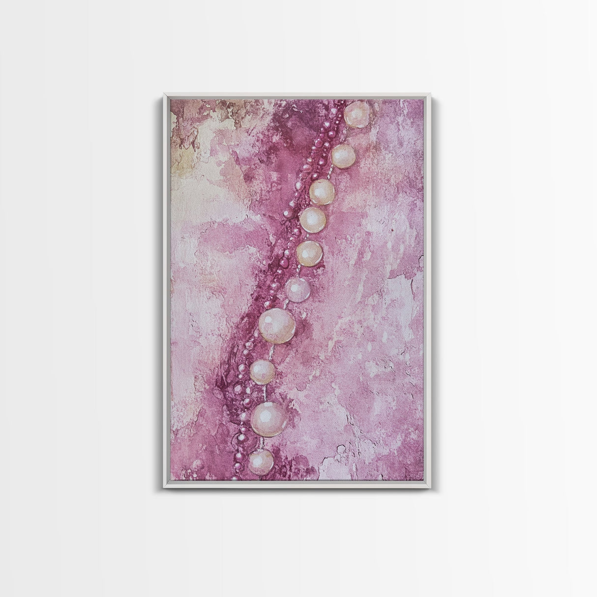 Pearlescent Beads Abstract Canvas Print Light Pink Wall Art Vertical Artwork Minimalist Decor Original Painting Bedroom Art