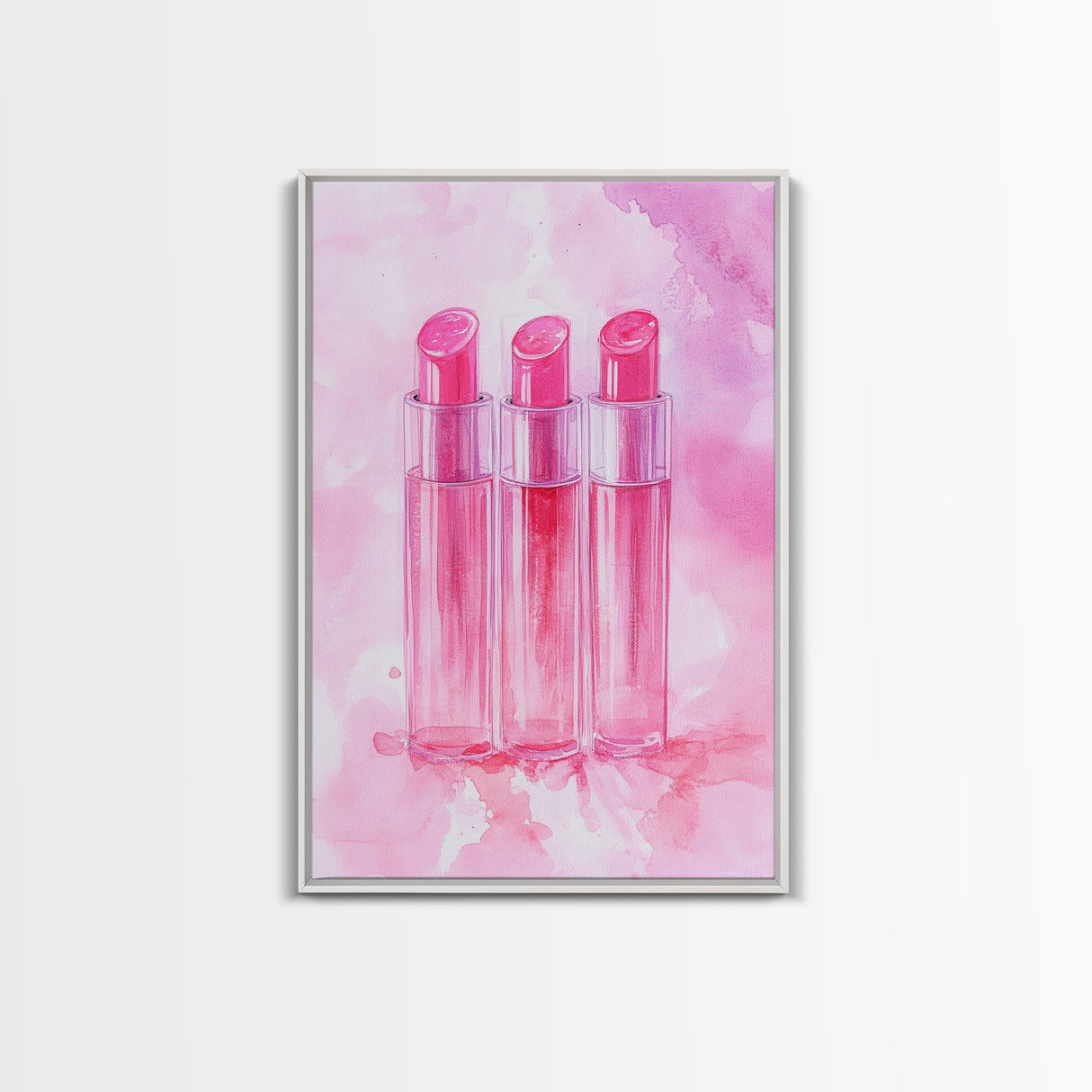 Light Pink Lipstick Trio Canvas Print, Whimsical Art, Makeup Wall Art, Pink Abstract Art, Feminine Decor, Bedroom Art, Gift Idea for Her
