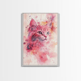 Pink Cat Portrait Canvas Print, Whimsical Art, Feline Wall Art, Light Pink Wall Art, Bedroom Art, Artistic Decor, Gift Idea for Cat Lovers