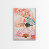 Japanese Fan Art Canvas Print Cherry Blossom Painting Chinoiserie Wall Art Boho Decor Vertical Wall Art Gift Idea Original
